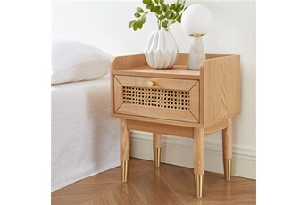 table de chevet maison et styles chevet 1 tiroir en bois et cannage naturel - kanny