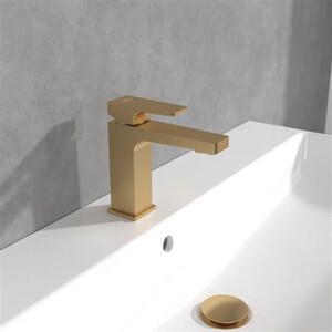 Mitigeur de lavabo en laiton doré brossé avec valve en céramique à arc bas pour salle de bain | Leroy Merlin Mitigeur de lavabo en laiton doré brossé avec valve en céramique à arc bas pour salle de bain | Leroy Merlin