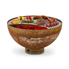 Braséro de jardin - Braséro Savage - Foyer de terrasse - Grille barbecue Ø60cm - Braséro 2 en 1 - Charbon ou bois - Rouille