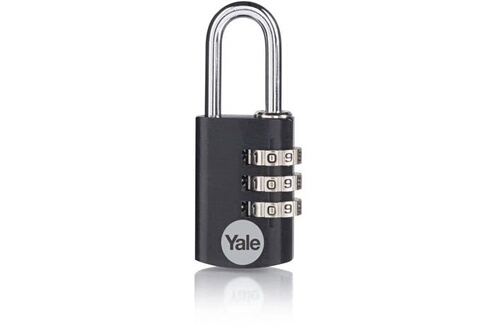 Cadenas Yale YE3CB/20/121/1/BK - Cadenas aluminium - combinaison 20 mm -  anse acier - noir - code 3 chiffres - Pour casier - boîte outils