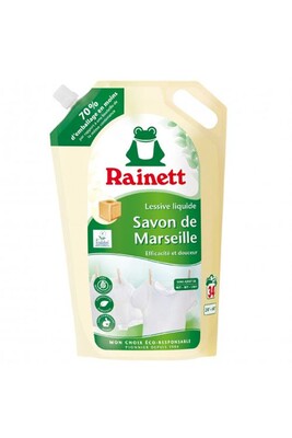 Lessive Rainett Pack de 5 - - Lessive Liquide Ecolabel Savon de Marseille 1,7l - Recharge 34 lavages.