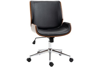 fauteuil de bureau vinsetto chaise de bureau manager design vintage pivotante hauteur réglable bois peuplier acier chromé revêtement mixte synthétique tissu noir