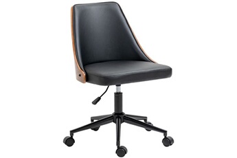fauteuil de bureau vinsetto chaise de bureau manager design vintage pivotante hauteur réglable bois peuplier acier revêtement synthétique noir