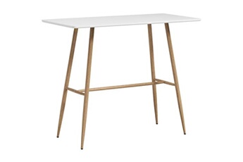 table haute homcom table de bar rectangulaire style scandinave - dim. 120l x 60l x 98h cm - châssis piètement acier aspect bois plateau mdf blanc