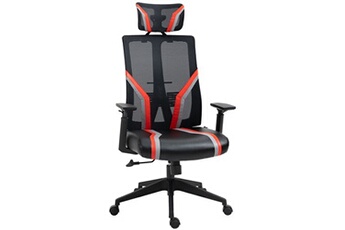 fauteuil de bureau vinsetto fauteuil de bureau gamer pivotant - accoudoirs, tétière réglables - support lombaire - revêtement synthétique et polyester rouge noir
