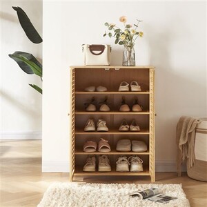 Armoire à Chaussures En Bambou 6/7/8 Niveaux - Avec Portes Ventilées Et Plan De Travail - Moderne