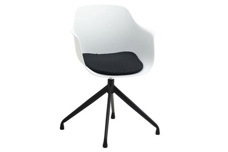 Chaise Idimex Chaise de salle à manger pivotante IRIDA, fauteuil de bureau design, en plastique blanc et piètement en métal noir