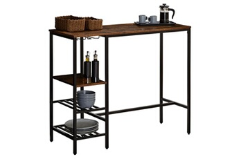 table haute idimex table haute de bar nelas en métal avec plateau en fibres de bois, couleur brun rustique