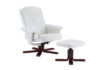 fauteuil de relaxation avec repose-pieds charly, en tissu bouclette coloris blanc