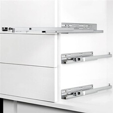 (1 Kit) Paire de coulisses invisibles pour tiroirs, à roulettes, 350 mm, sortie totale, système push, Zingué