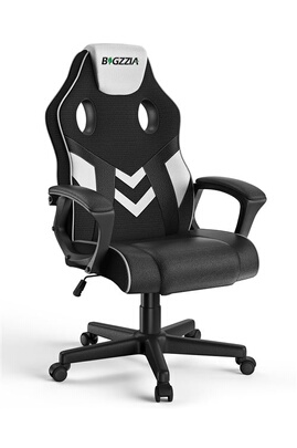 Chaise gaming Bigzzia Fauteuil de bureau ergonomique - en Cuir PU &  Maille Respirante - avec Appui-tête - Hauteur Réglable - Blanc