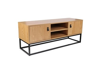 meubles tv home deco factory meuble tv bois et métal abbott 2 portes - naturel