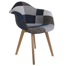 Home Deco Factory - Fauteuil Scandinave - Patchwork - Bleu et Gris - Lot de 2