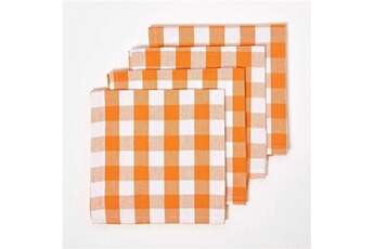 serviette de table homescapes lot de 4 serviettes de table à grands carreaux vichy en coton, orange