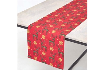 chemin de table de noël rennes rouge en coton, 35 x 180 cm