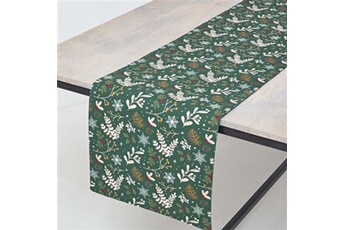 chemin de table homescapes chemin de table de noël forêt festive en coton, 35 x 250 cm