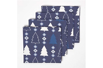 serviette de table homescapes lot de 4 serviettes de table noël sapins bleu en coton
