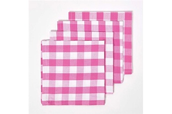 serviette de table homescapes lot de 4 serviettes de table à grands carreaux vichy en coton, rose