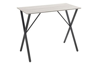 table haute homcom table de bar - table haute de cuisine - dim. 120l x 60l x 102h cm - châssis piètement acier noir plateau aspect bois blanc