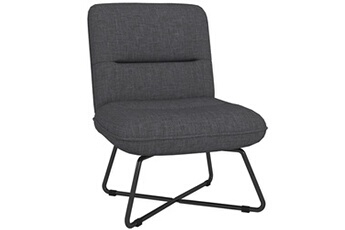 fauteuil lounge style néo-rétro structure croisée acier noir tissu aspect lin gris