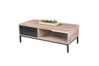 meubles tv urban living table basse en bois et métal grillagé noir 1 tiroir