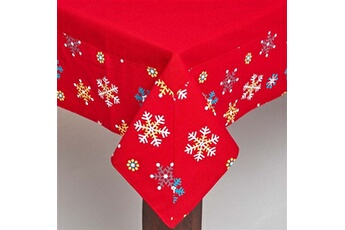 nappe de table homescapes nappe de table noël - imprimé flocons de neige rouge 138 x 178 cm