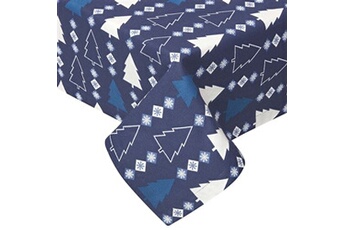 nappe de table homescapes nappe ronde de noël sapins bleu en coton, 178 cm