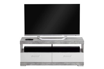 meubles tv fmd support tv/hi-fi gris béton et blanc brillant