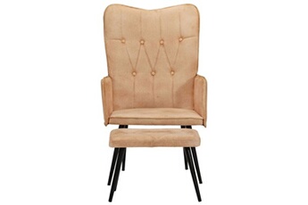 fauteuil de relaxation vidaxl chaise à oreilles avec repose-pied crème toile