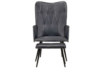 fauteuil de jardin vidaxl chaise à oreilles avec repose-pied gris cuir véritable