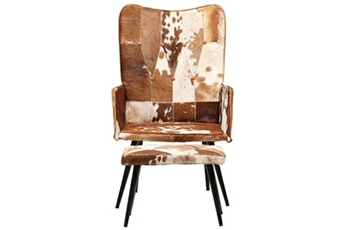 fauteuil de jardin vidaxl chaise à oreilles avec repose-pied marron cuir véritable