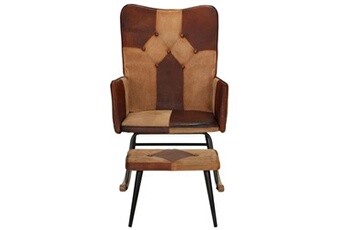 fauteuil de relaxation vidaxl chaise à bascule et repose-pieds marron cuir véritable et toile