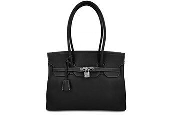 sac porté épaule bleu cerise sac à main shopping en cuir noir