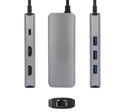 Hub USB C Urban Factory 7 en 1 avec 3 USB A 2 HDMI 4K 60Hz 1 RJ45 1 USB C PD - vue 6