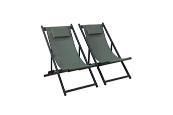 chaise longue - transat sweeek lot de 2 bains de soleil savane - transat en aluminium avec coussin repose tête chilienne