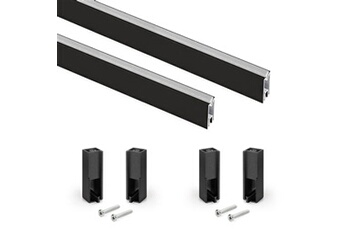 lot de 2 rails de penderie luxe de 0,75 m de long avec supports, aluminium et plastique, peint en noir texturé