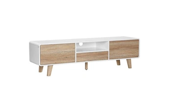 meuble tv bas sur pied style scandinave 2 portes niche tiroir mdf blanc aspect chêne clair