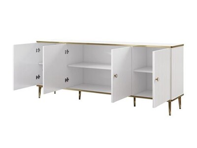 Buffet 4 Portes YESINIA Blanc Et Doré – MDF & Acier, L190 X P45 X H80 Cm, Rangement Minimaliste