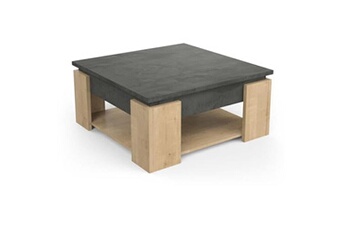 table basse demeyere table basse carrée austin - décor chêne hamilton et sidewalk - l 80 x p 80 x h 37,2 cm