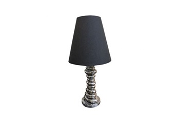 lampe à poser meubletmoi lampe 76 cm galets argentés avec abat-jour noir - stone