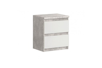 table de chevet meubletmoi table de chevet 2 tiroirs blanc et décor béton clair - benny