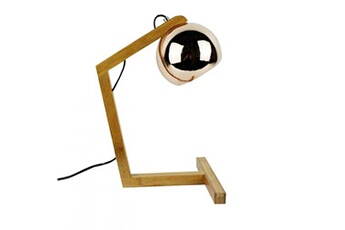 lampe à poser meubletmoi lampe de chevet métal cuivré pied bois h41cm - copper