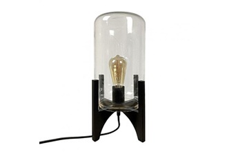 lampe à poser meubletmoi lampe de chevet en verre et en bois noir h41cm - fusion 4761
