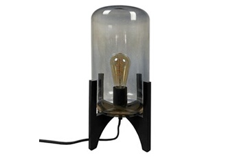 lampe à poser meubletmoi lampe à poser cloche en verre fumé et pieds en bois noir - fusion 4747