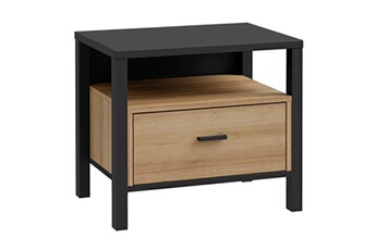table de chevet meubletmoi table de chevet 1 tiroir 1 niche décor bois chêne et noir - mode
