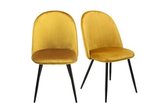 chaise meubletmoi lot 2 chaises capitonnées en velours jaune avec pieds métal - fary