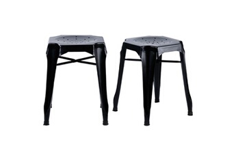 tabouret bas meubletmoi lot 2 tabourets métal noir avec perforations sur l'assise - metalica