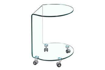 table basse meubletmoi bout de canapé rond en verre trempé avec 4 roulettes - ice