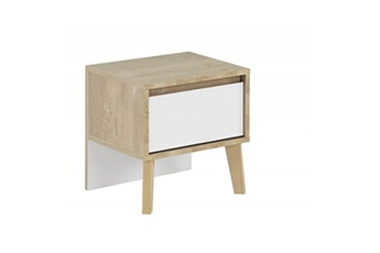 table de chevet meubletmoi table de chevet 1 tiroir décor chêne et blanc - sidoine