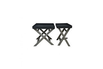 table d'appoint meubletmoi lot 2 tables d'appoint repliables bois gris noir - geo 8833
